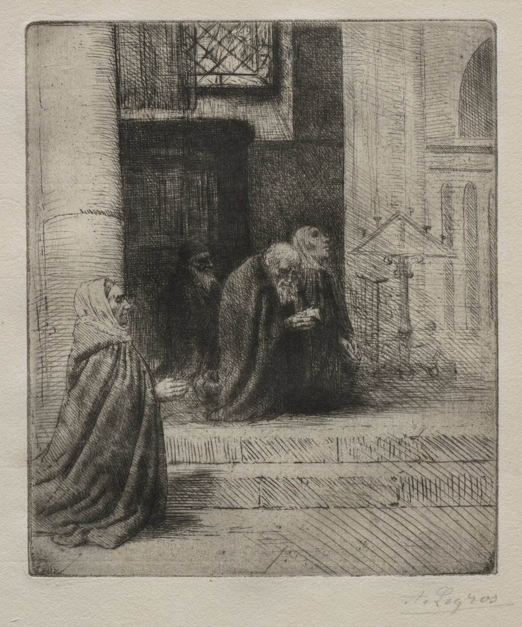Interiør i en kirke. av Alphonse Legros