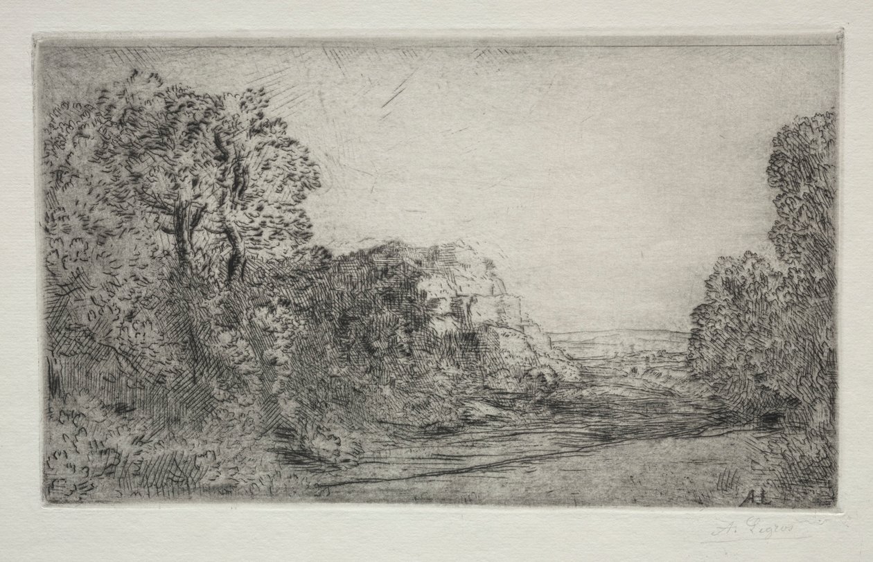Landskap: Soloppgang. av Alphonse Legros