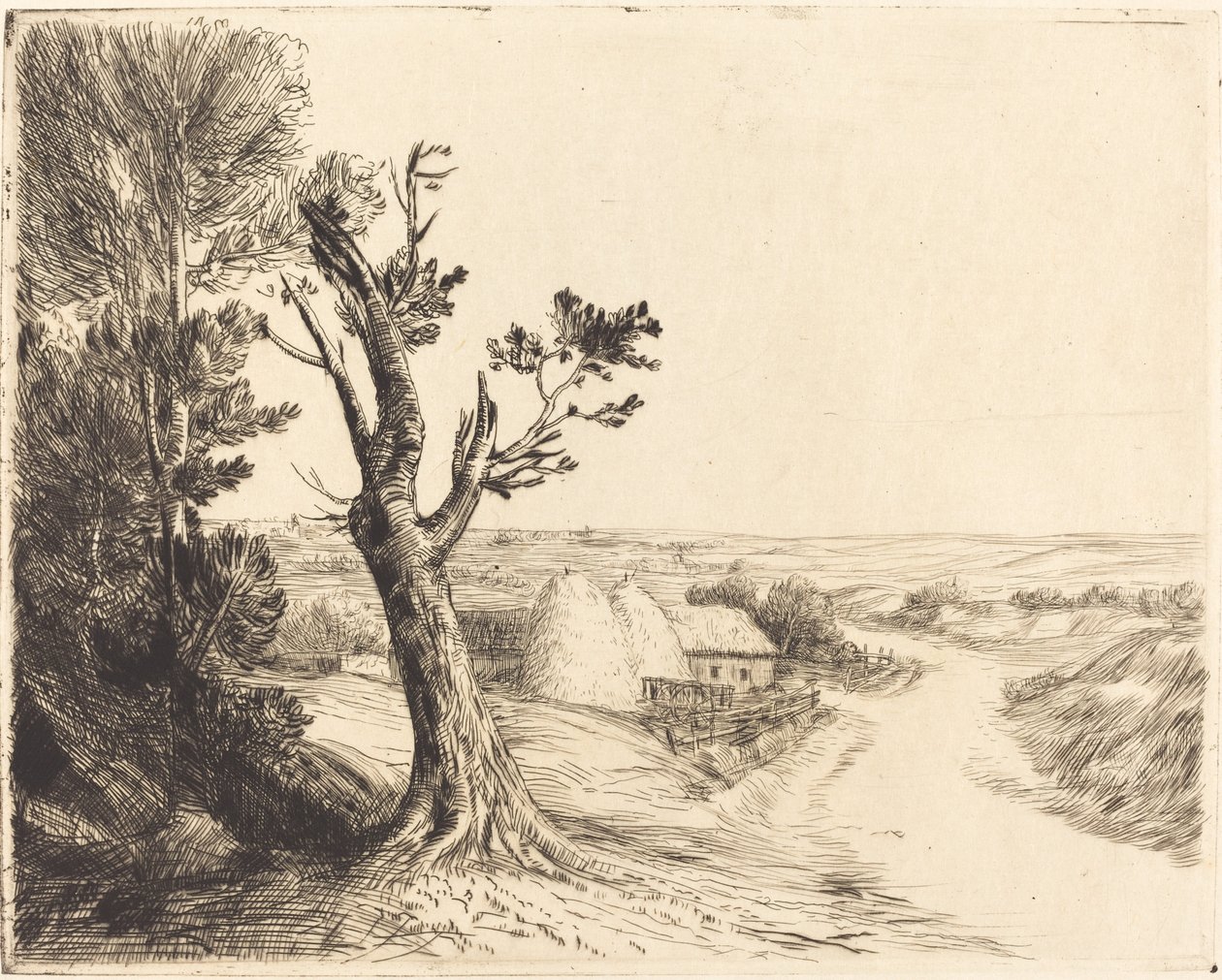 Landskap med høystakker av Alphonse Legros