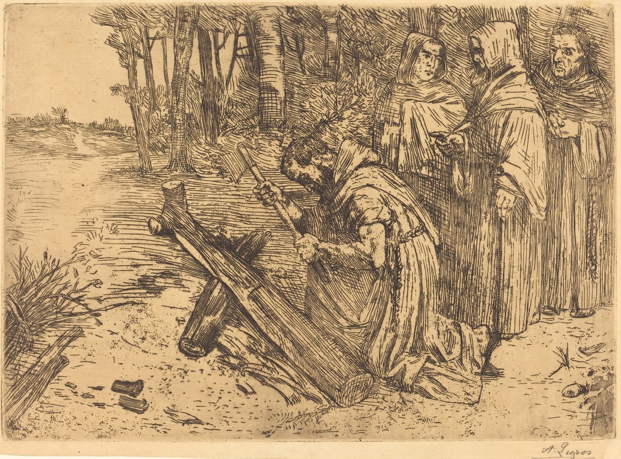 Munker hogger ved (Les moines bucherons) av Alphonse Legros