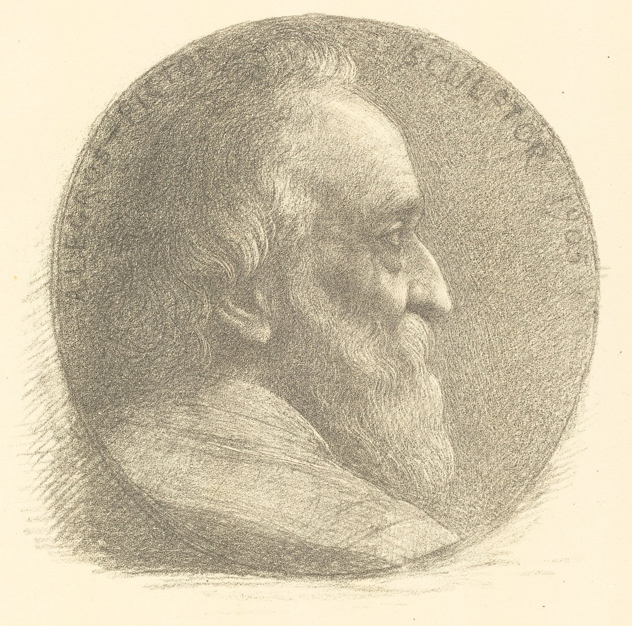 Selvportrett, medaljong, nr. 1, 9. plate, 1905. av Alphonse Legros