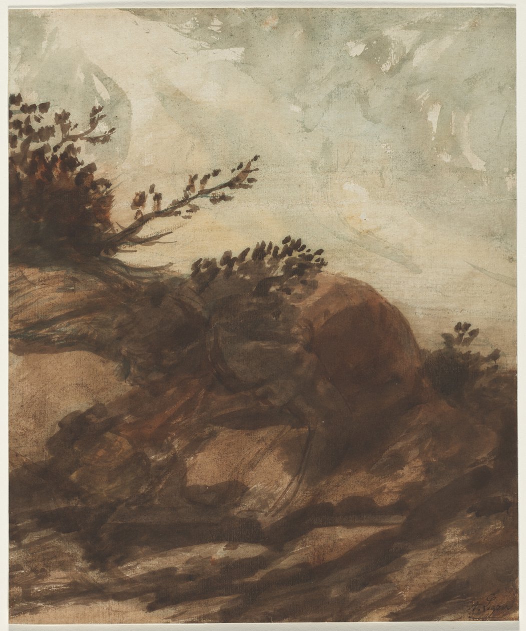 Solnedgang over bakken av Alphonse Legros