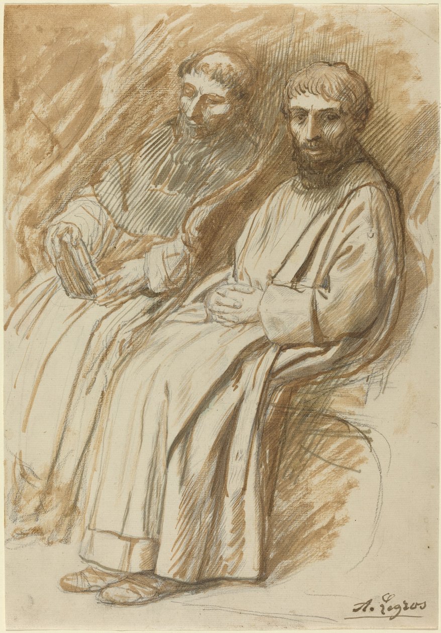 To munker sitter i en kirke av Alphonse Legros