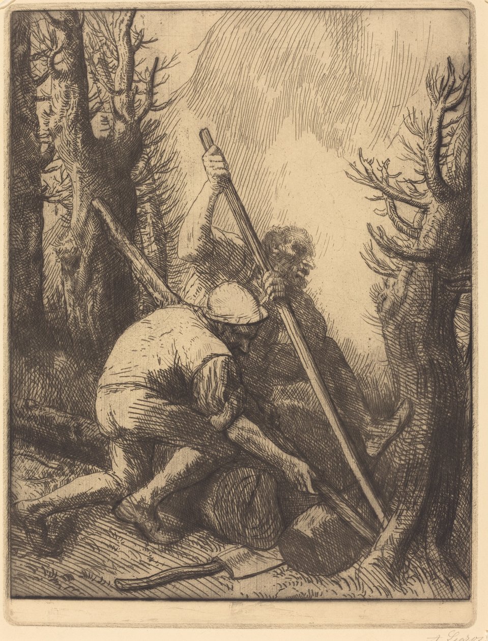 Vedhoggere, 3. plate Les bucherons. av Alphonse Legros