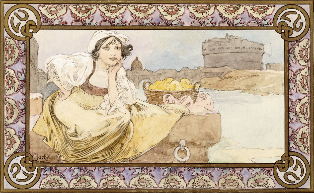 Italiensk jente, 1900 av Alphonse Mucha