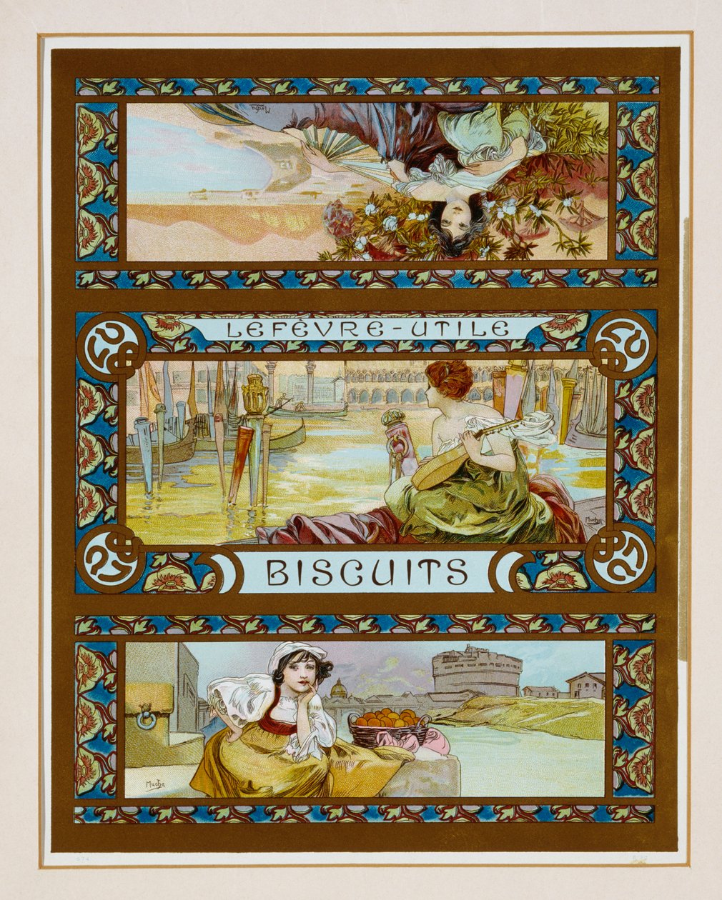 Plakatreklame "Lefevre-Utile" kjeks, ca. 1910 av Alphonse Mucha