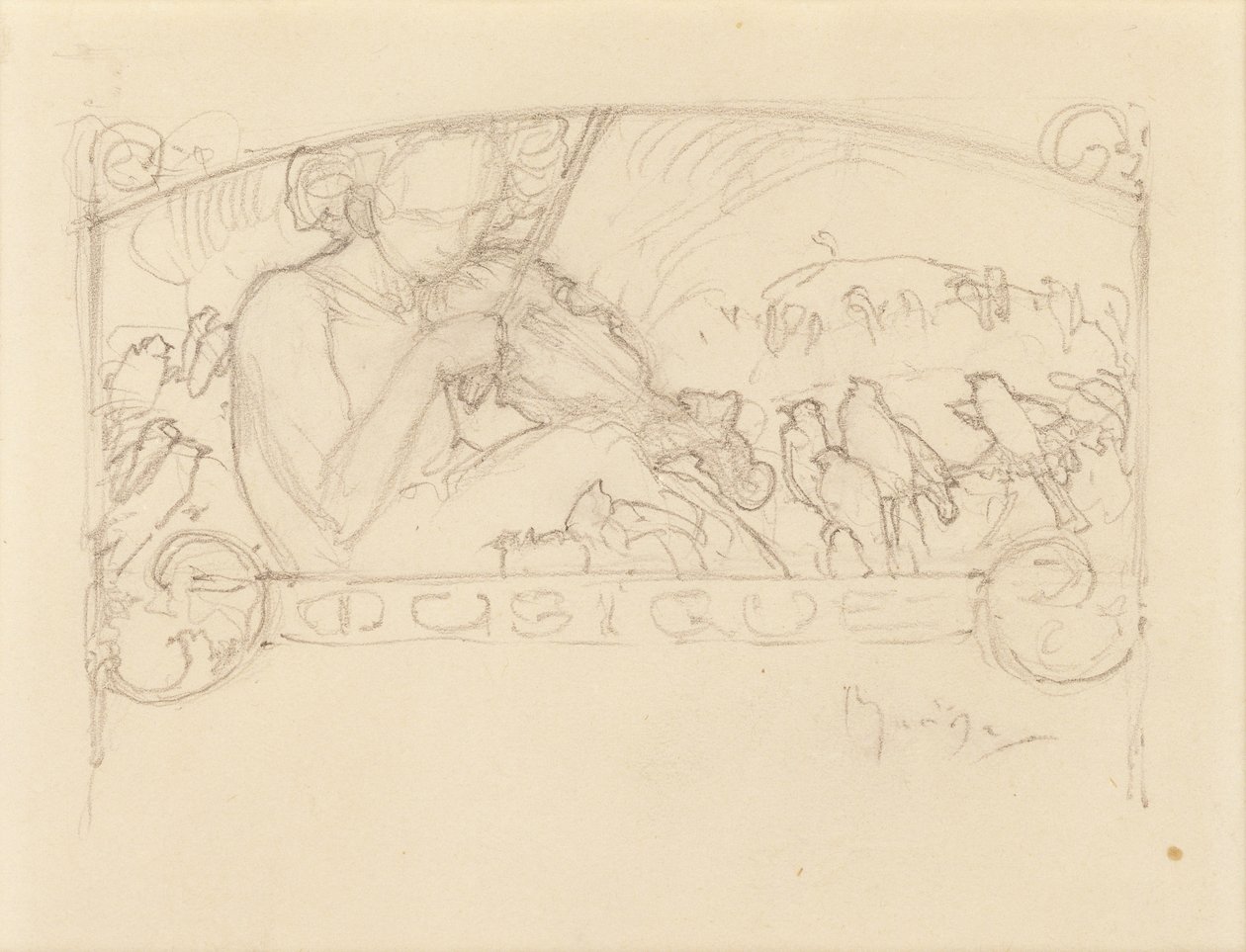 Studie av en kvinne som spiller fiolin, av Alphonse Mucha