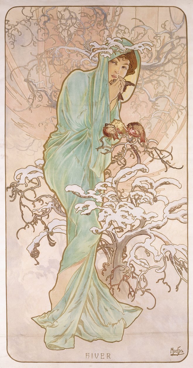 Vinter; Vinter, ca. 1896 av Alphonse Mucha