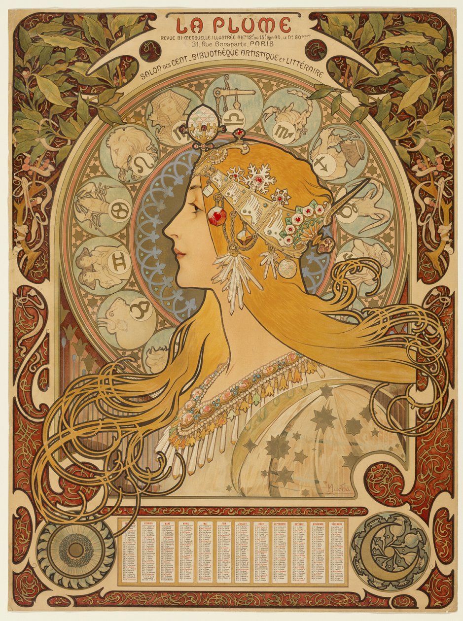 Zodiac ("Fjæren") av Alphonse Marie Mucha