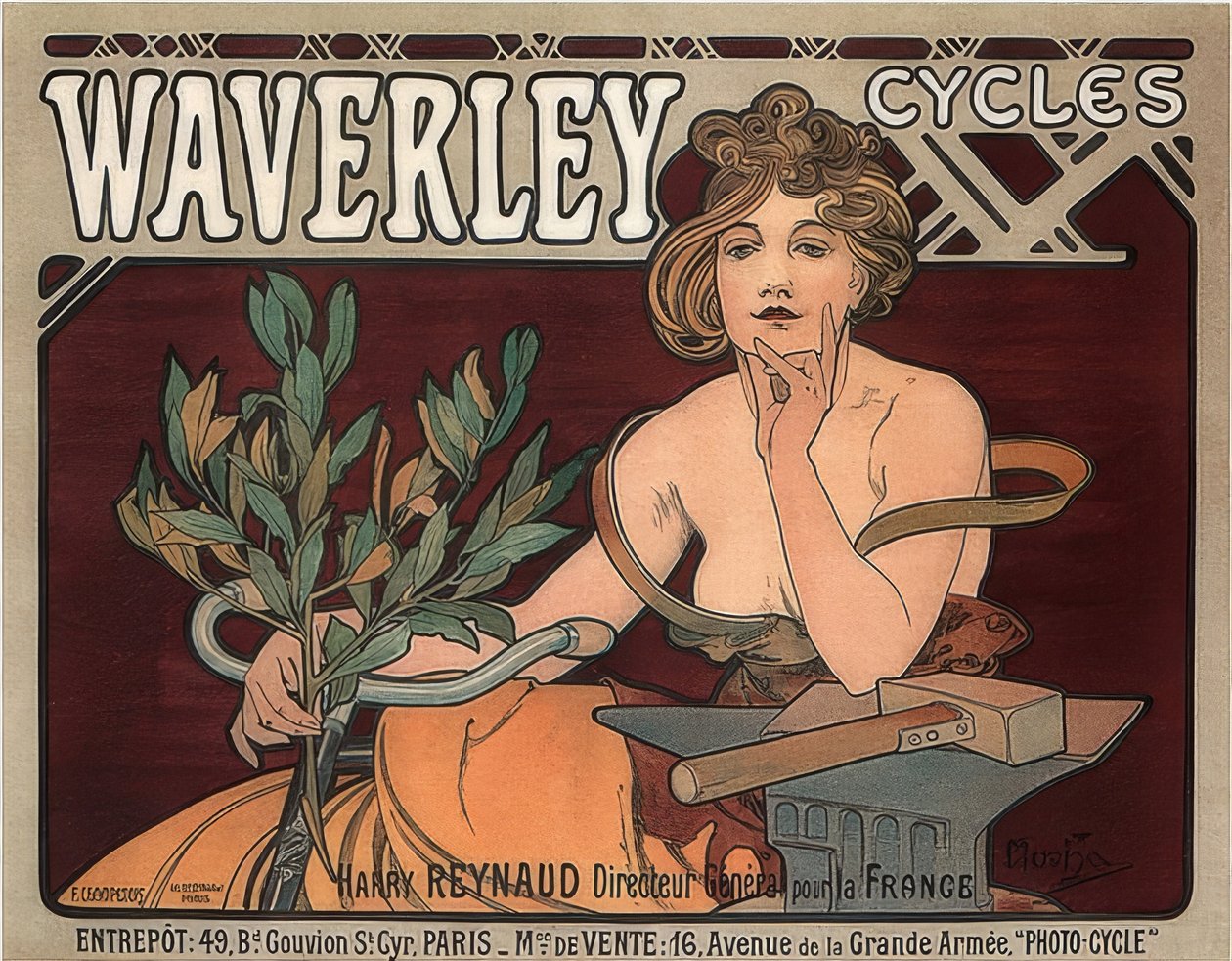 Waverley sykler. 1896 av Alphonse Mucha