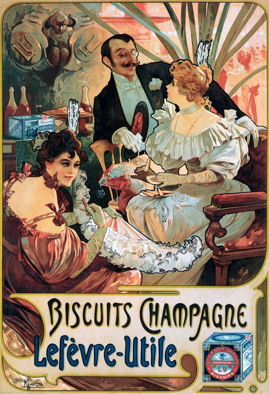 Plakatreklame Kjeks Champagne Lefèvre-Utile av Alphonse Mucha