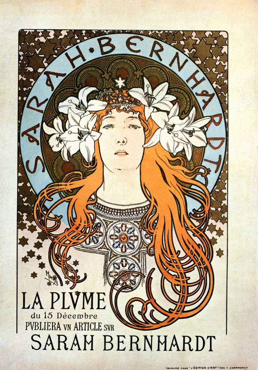 Sarah Bernhardt, La Plume, 15. desember 1896 av Alphonse Mucha