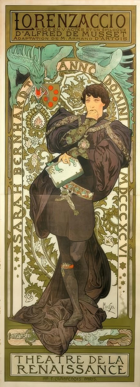 Sarah Bernhardt som Lorenzaccio av Alphonse Mucha