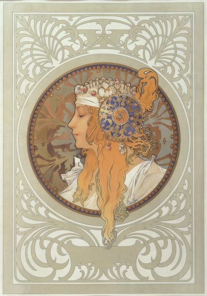 Bysantinsk hode: Blond av Alphonse Mucha