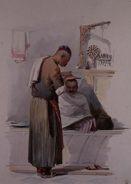 En frisør, ca. 1855 av Amadeo Preziosi