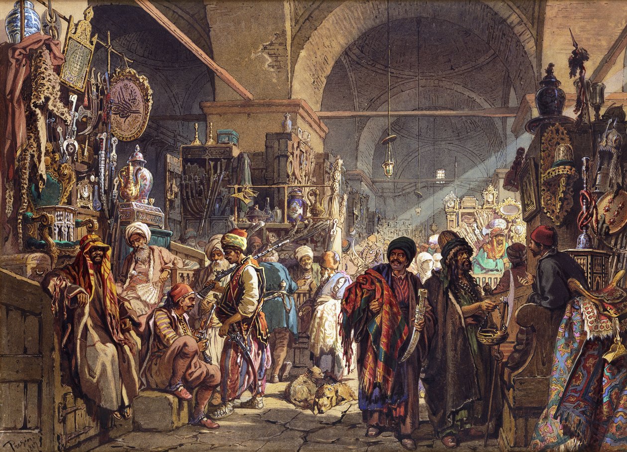 En tyrkisk basar, 1867 av Amadeo Preziosi