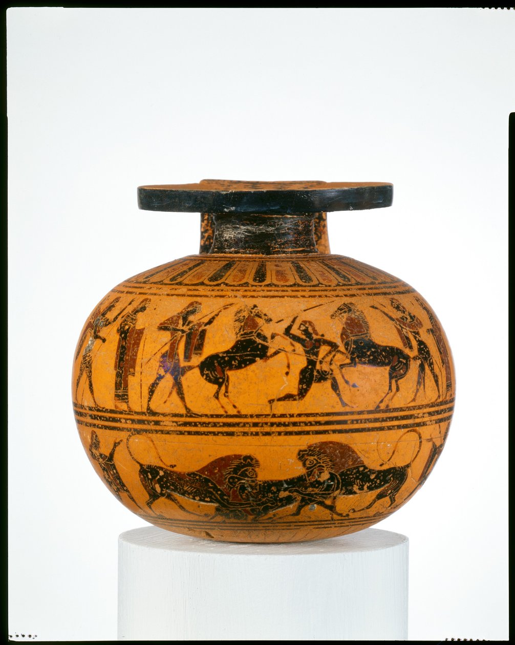 Terracotta aryballos (oljekolbe), ca. 550 f.Kr. (terrakotta) av Amasis Painter