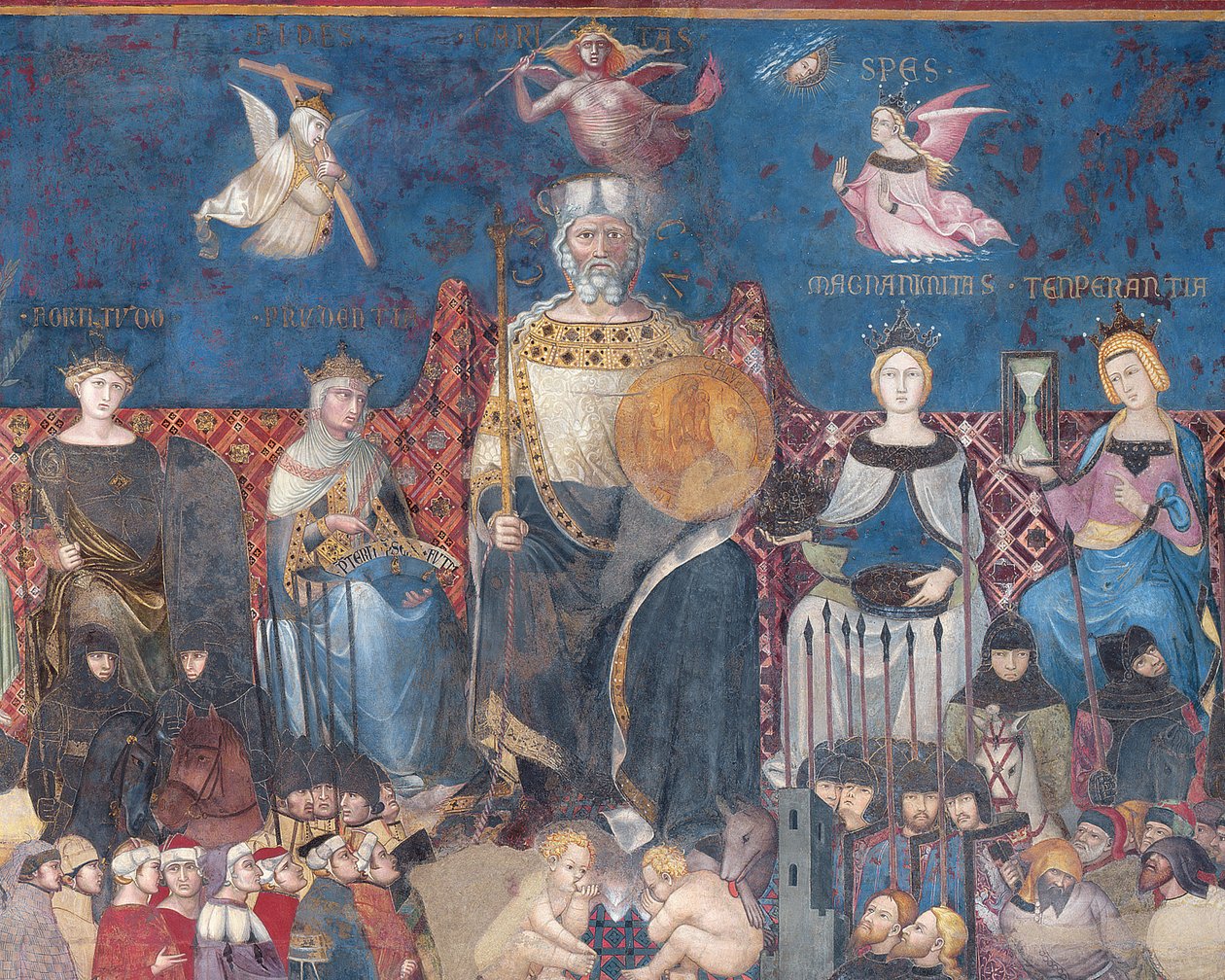 Detalj av Allegory of Good Government, 1338-40 fresco av Ambrogio Lorenzetti