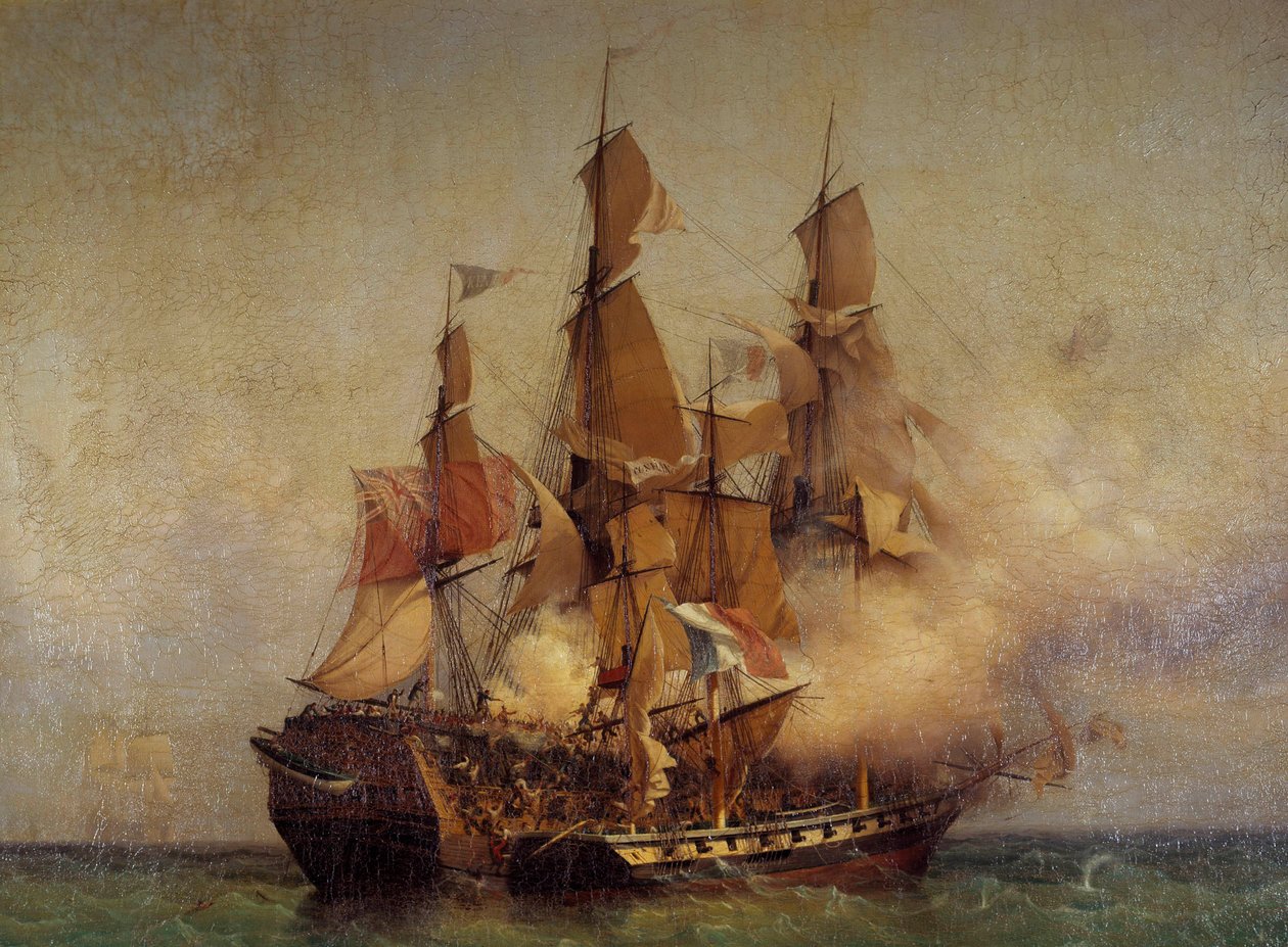Capture of the Kent"" av Robert Surcouf av Ambroise Louis Garneray