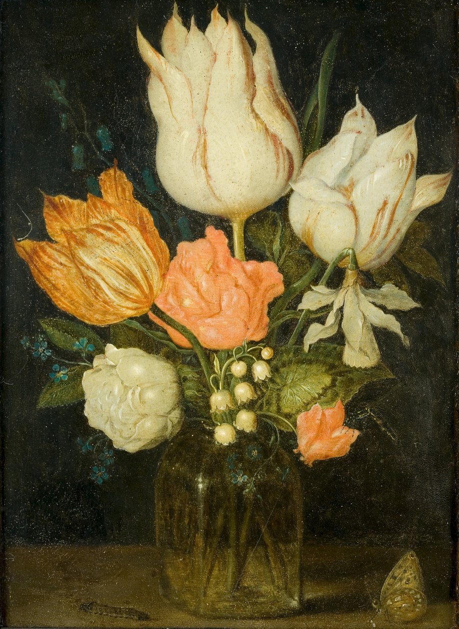 Blomster i en firkantet glassvase av Ambrosius the Elder Bosschaert