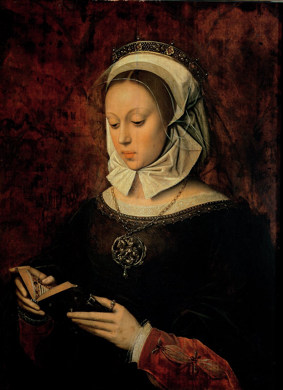 Ung kvinne leser en timebok av Ambrosius Benson