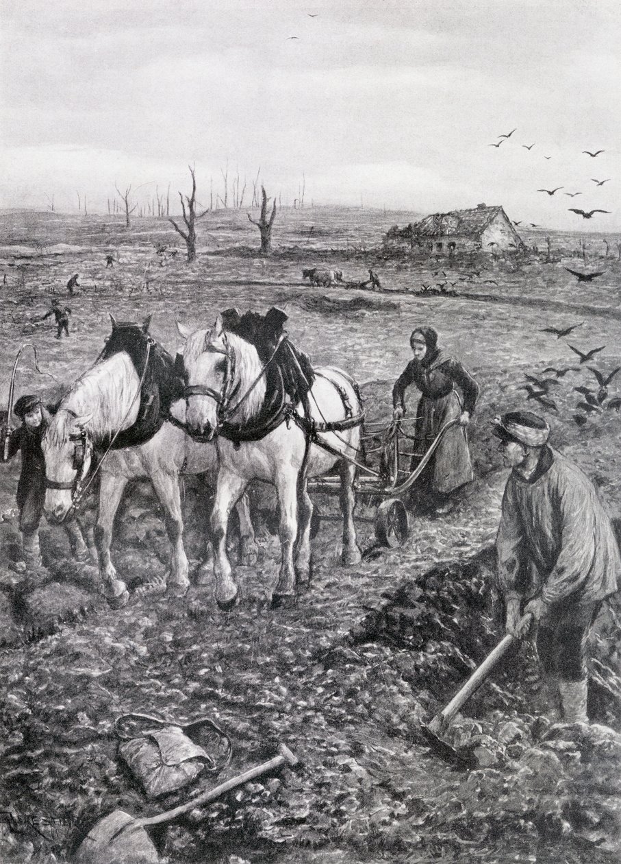 Farmers working Ruined Fields, 1918 (halvtoneavis) av Amedee Forestier