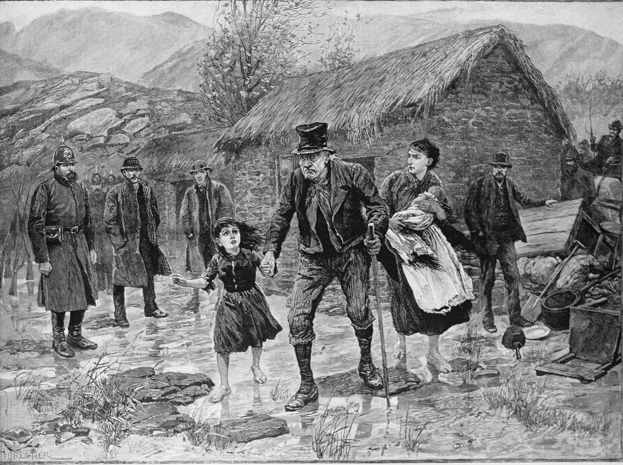 Scene ved en irsk utkastelse i County Kerry, fra 