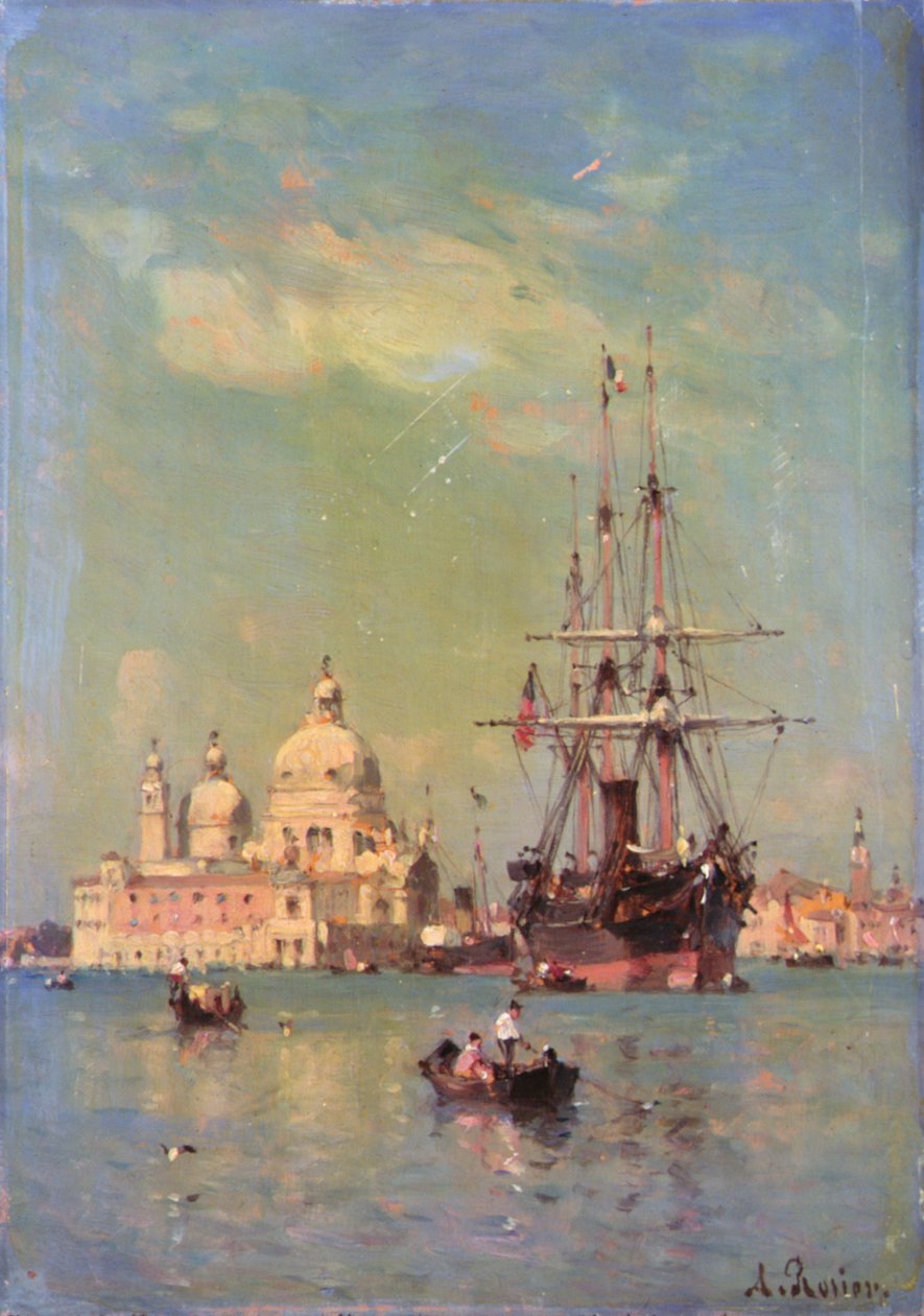 Utsikt over Venezia (olje på lerret) av Amedee Rosier