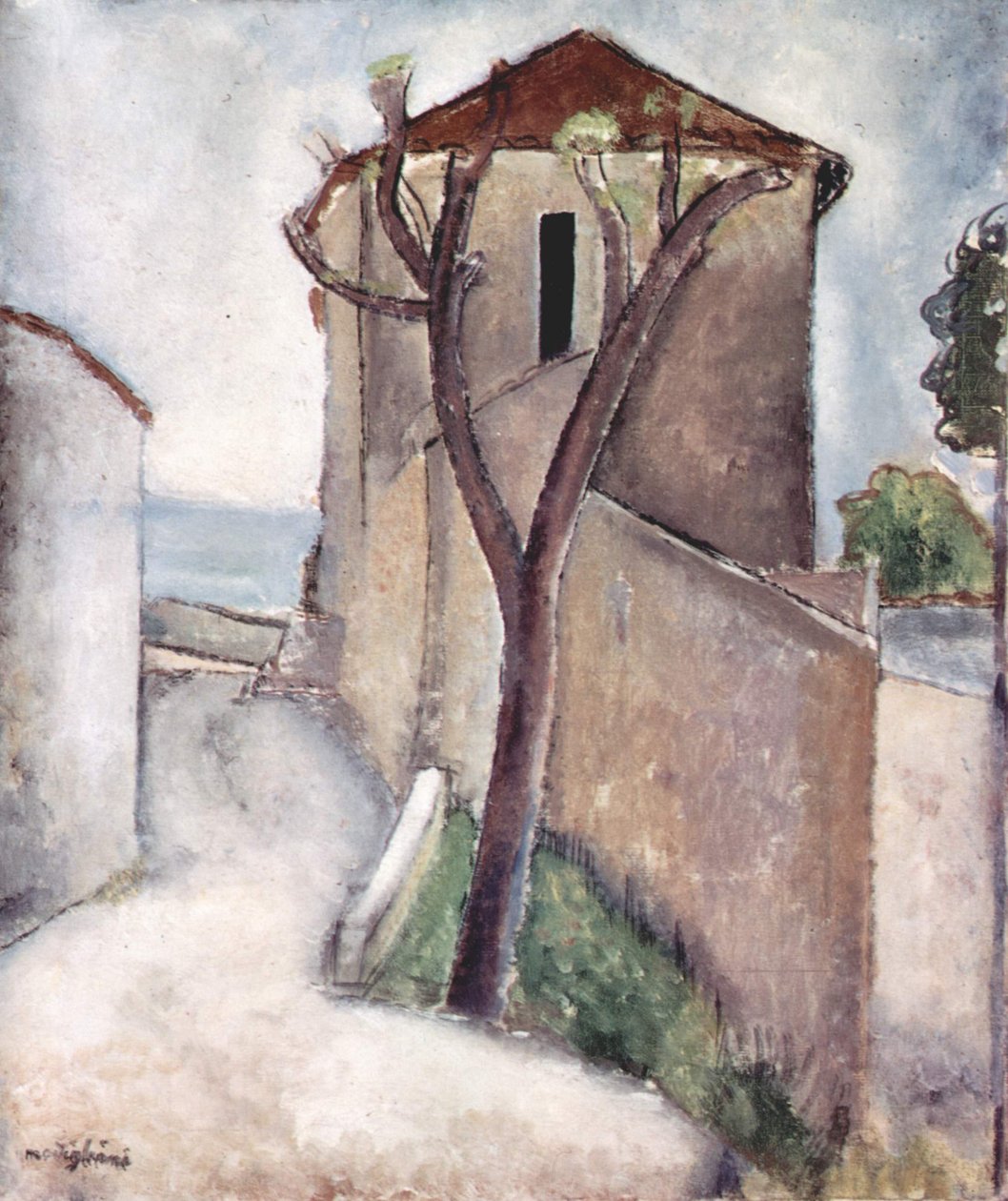 Tre og hus av Amedeo Modigliani