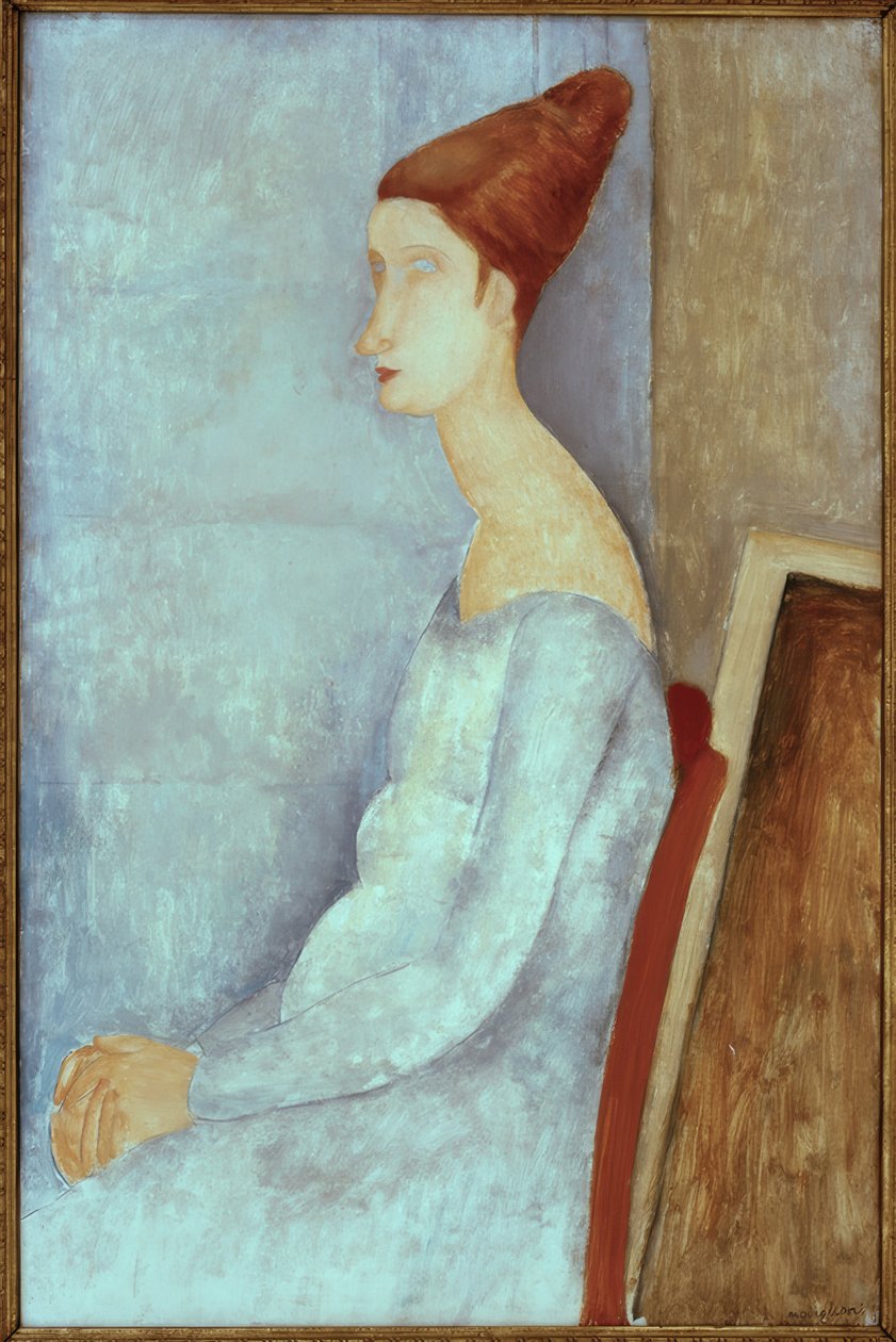 Jeanne Hebuterne sittende, i profil av Amedeo Modigliani