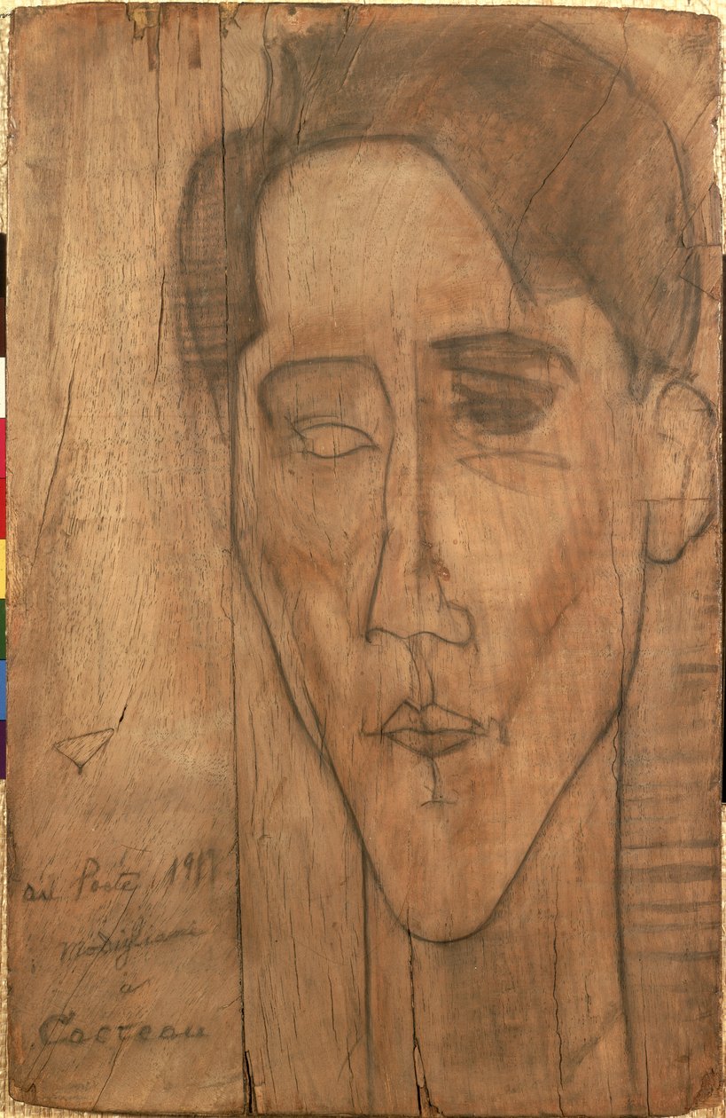 Portrett av Jean Cocteau (1889-1963) 1917 (blyant på panel) av Amedeo Modigliani