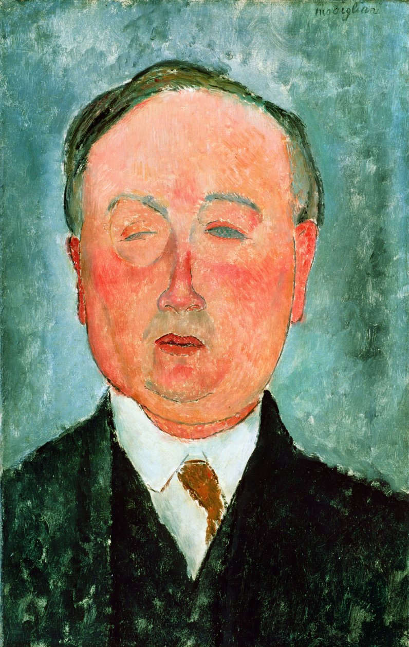 Mannen med monoklen, sies å være Bidou, ca. 1918-19 av Amedeo Modigliani