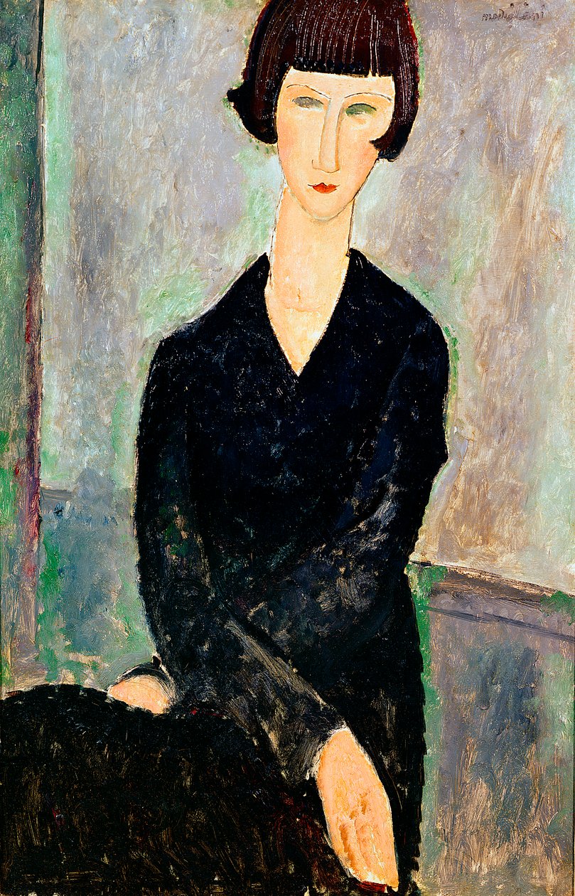 Kvinne i svart kjole (olje) av Amedeo Modigliani