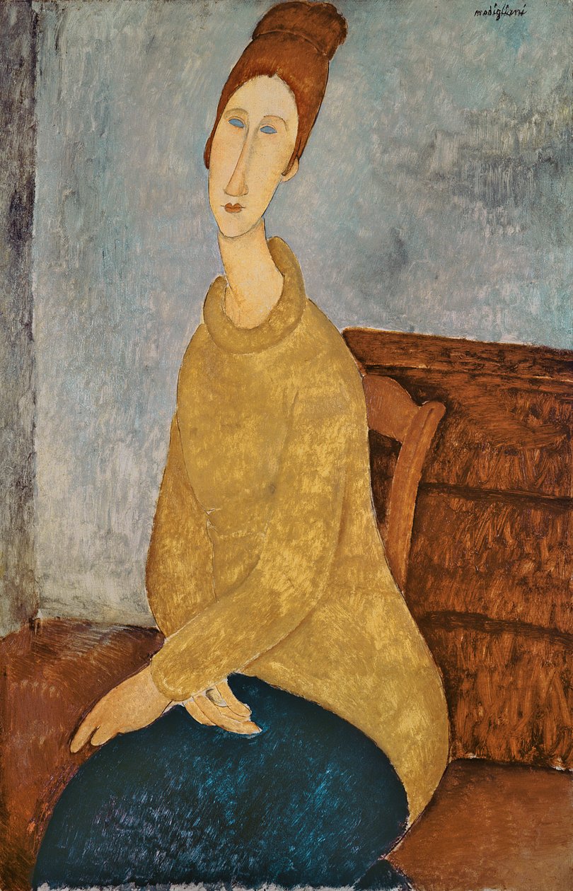 Jeanne Hebuterne i en gul genser, 1918-19 av Amedeo Modigliani
