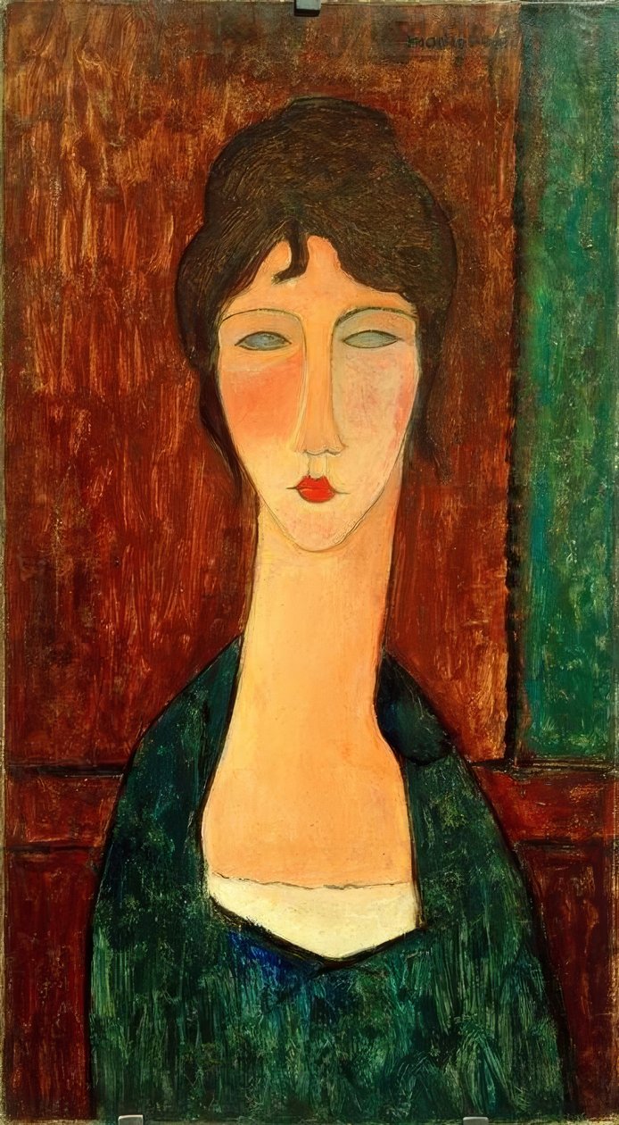 Ung kvinne med brunt hår (Elvira) av Amedeo Modigliani
