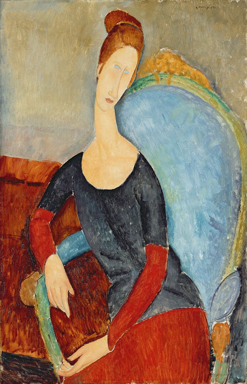 Mme Hebuterne i en blå stol, 1918 av Amedeo Modigliani