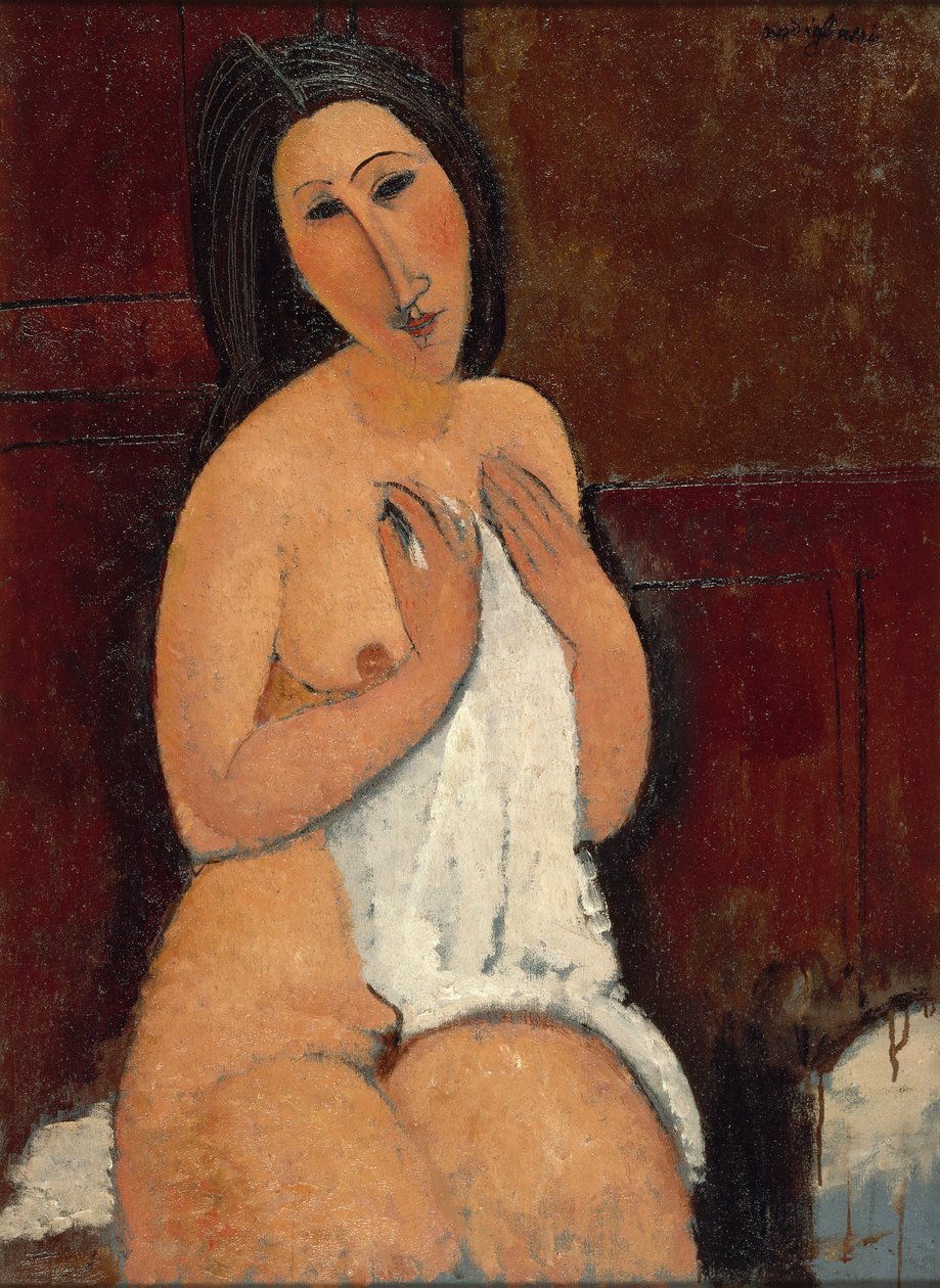 Sittende naken i skjorte, 1917. av Amedeo Modigliani