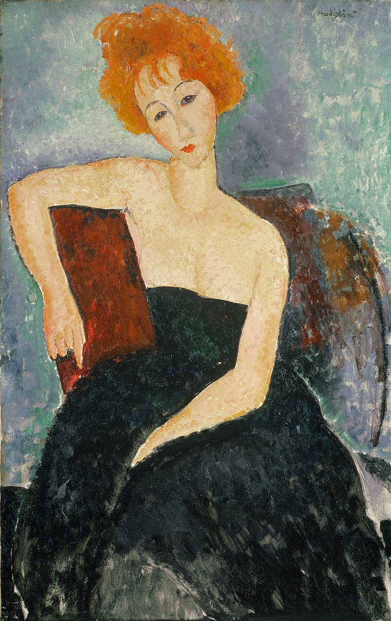 Rødhåret jente i aftenkjole, 1918 av Amedeo Modigliani
