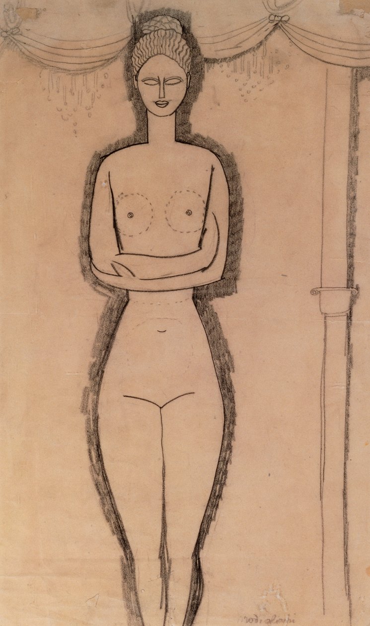 Stående naken (blyant på papir) av Amedeo Modigliani