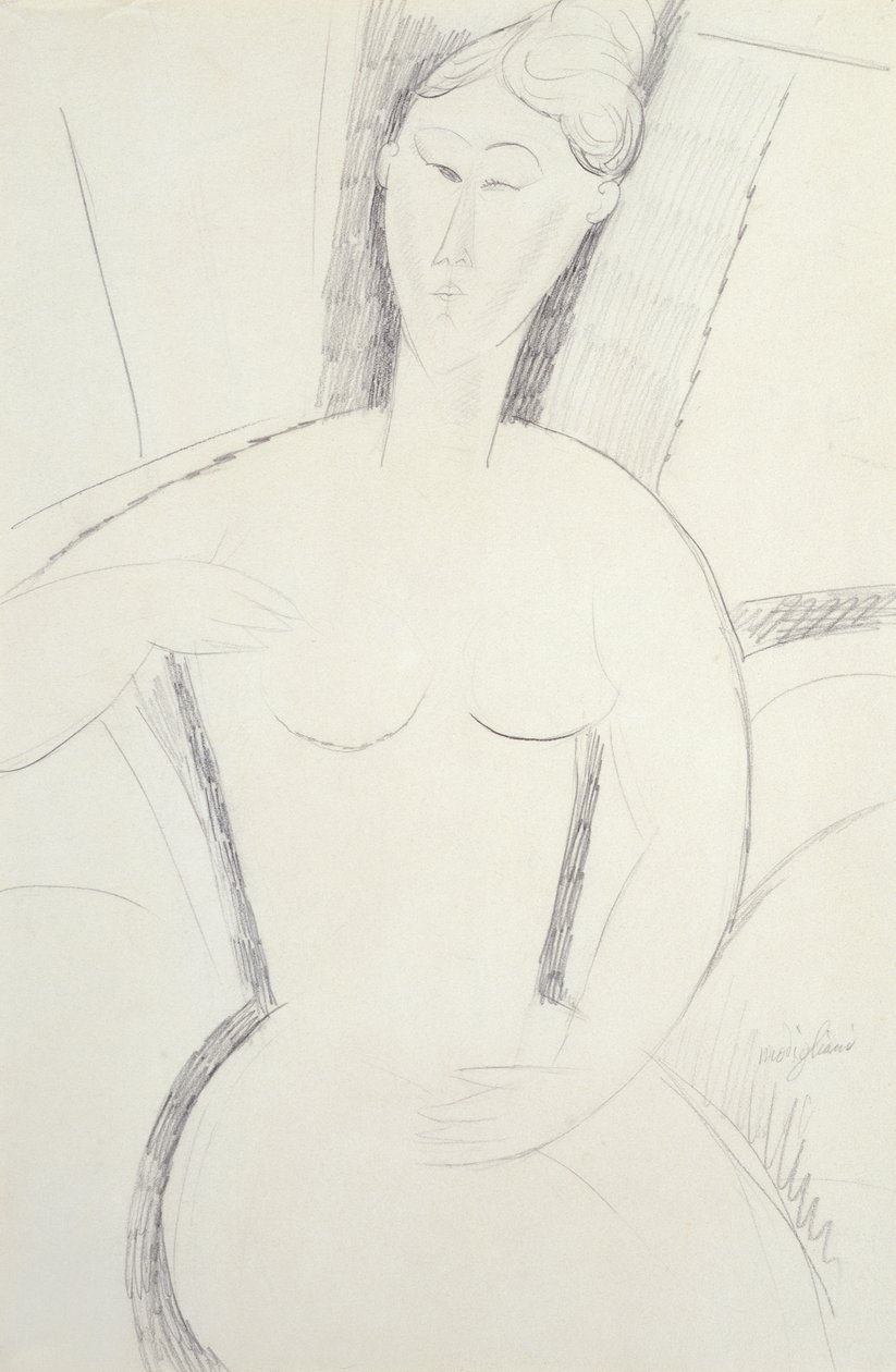 Kvinne sitter ned (blyant) av Amedeo Modigliani