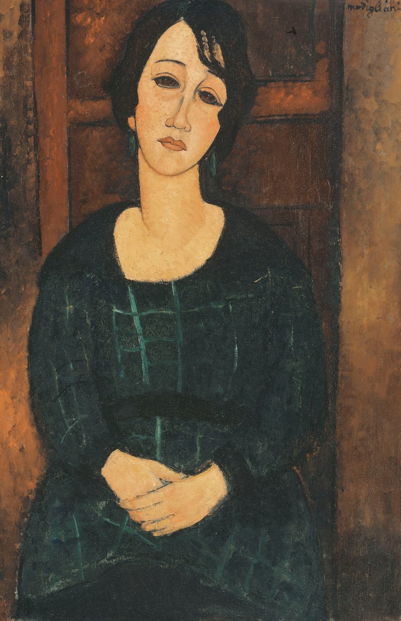 Kvinne i rutete kjole, 1916 av Amedeo Modigliani
