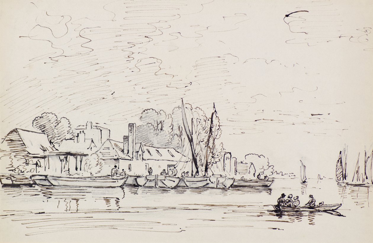 A River Scene with Barges, ca. 1803 (penn) av Amelia Long