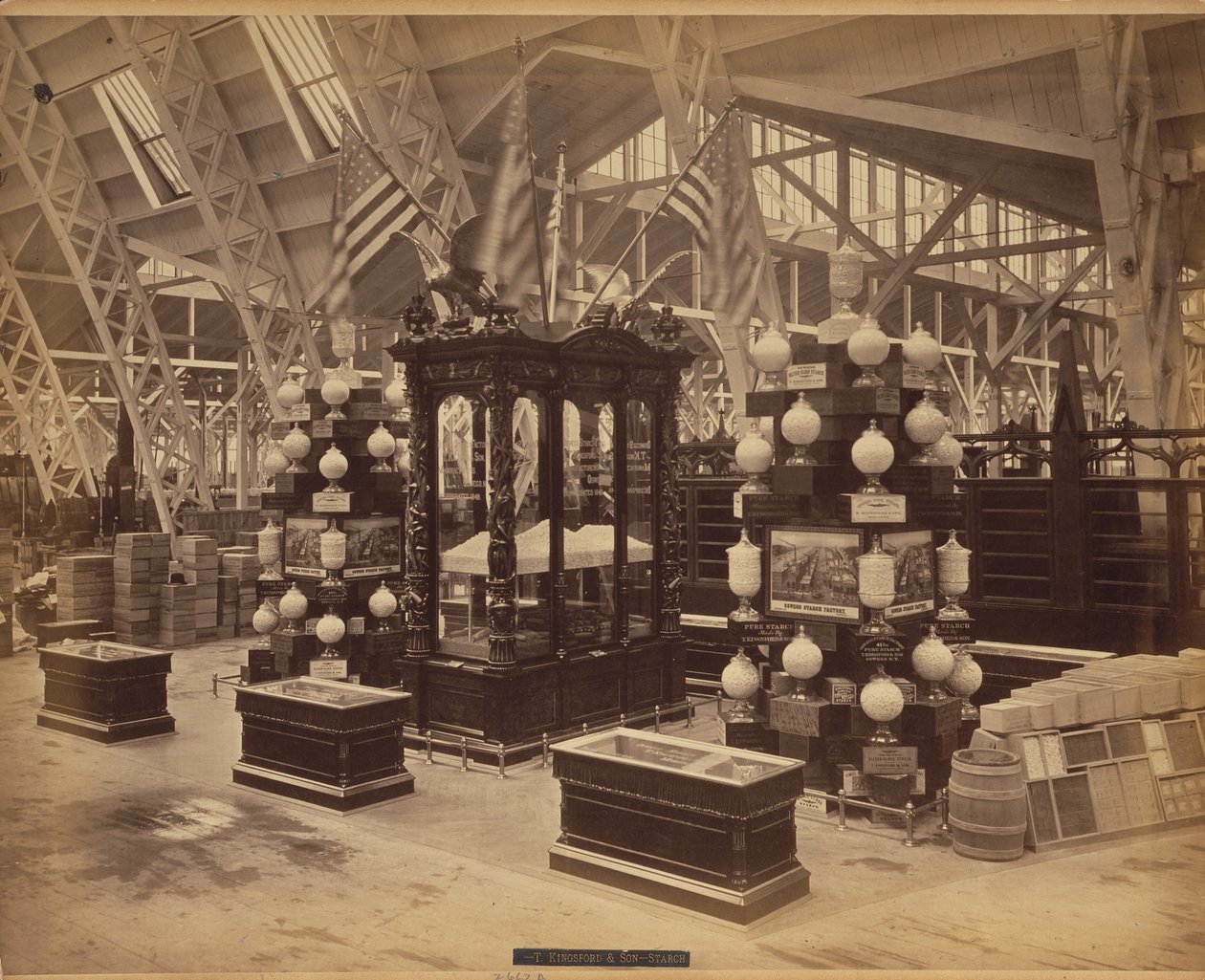 Kingsford, T., & Son, Oswego, N.Y., utstilling 210, Agricultural Hall, Bldg., 1876 (albumtrykk) av American Photographer