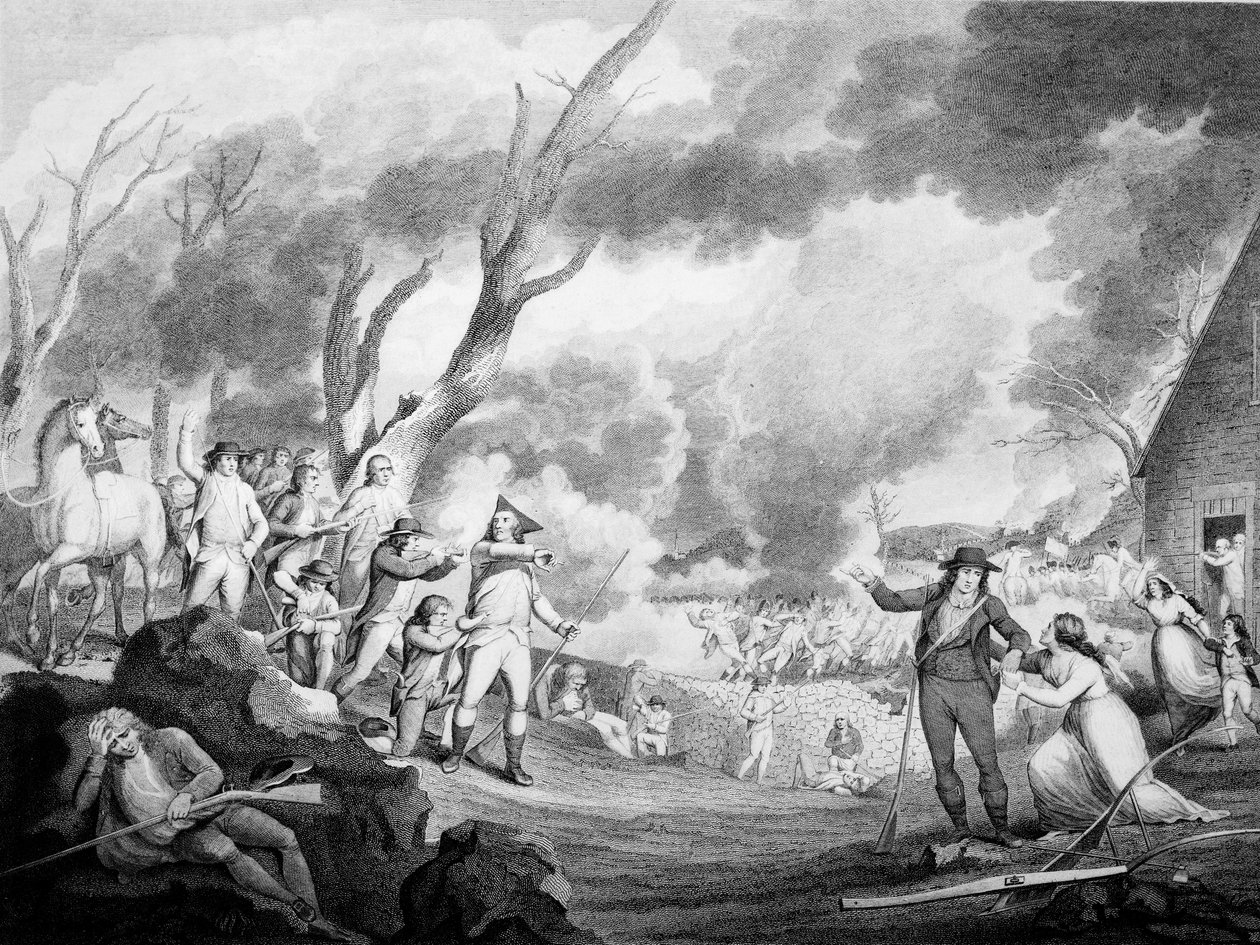 Slaget ved Lexington, 19. april 1775, gravert av Cornelius Tiebout (ca. 1773-1832) av American School
