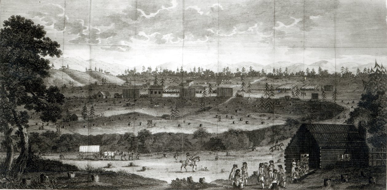 Encampment of the Convention Army, fra "Reiser gjennom de indre delene av Amerika", av T.Anbury 1789 av American School
