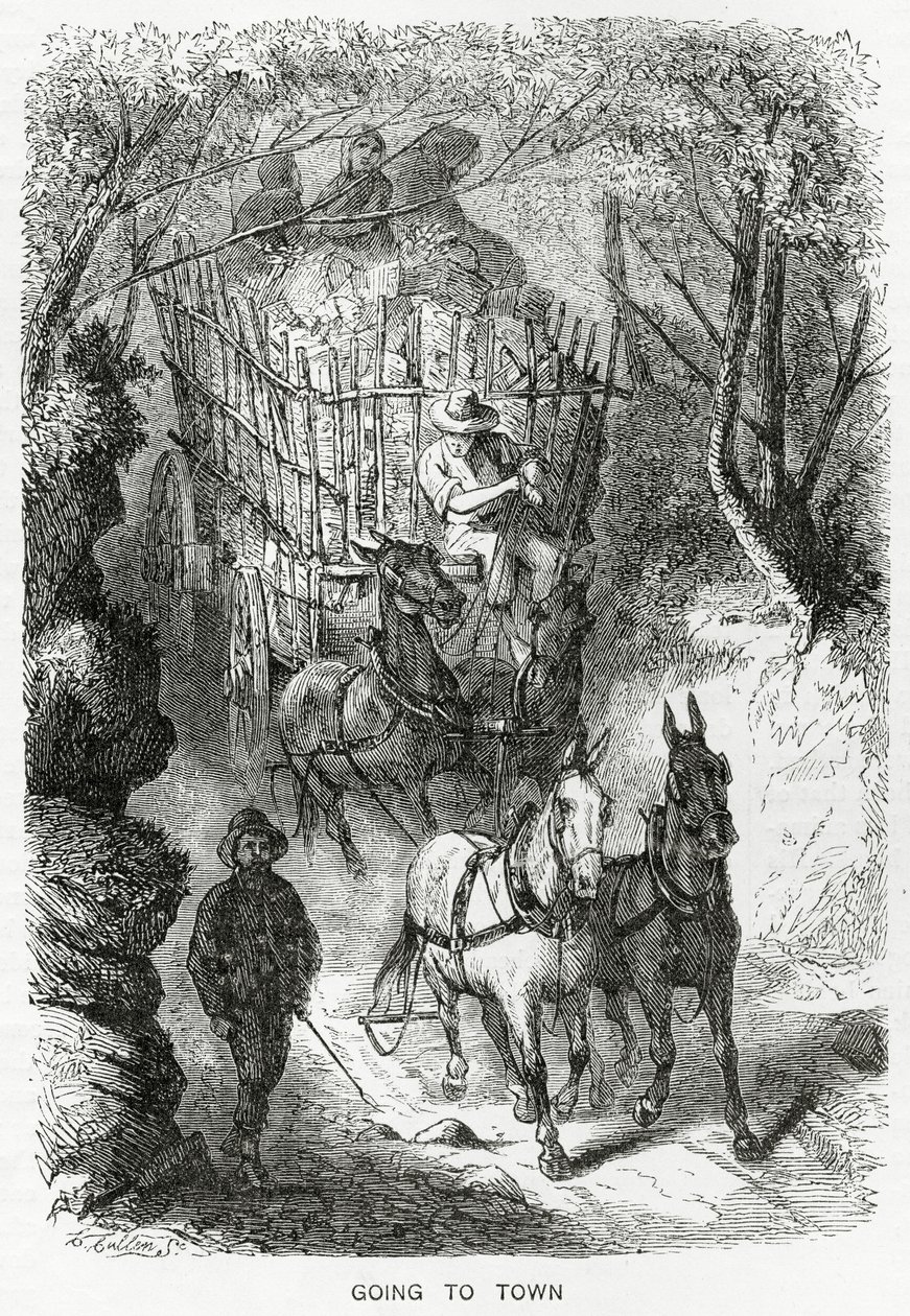 Going to Town, illustrasjon for en spillehistorie, A Community of Outcasts, fra Appletons Journal, 23. mars 1872 av American School