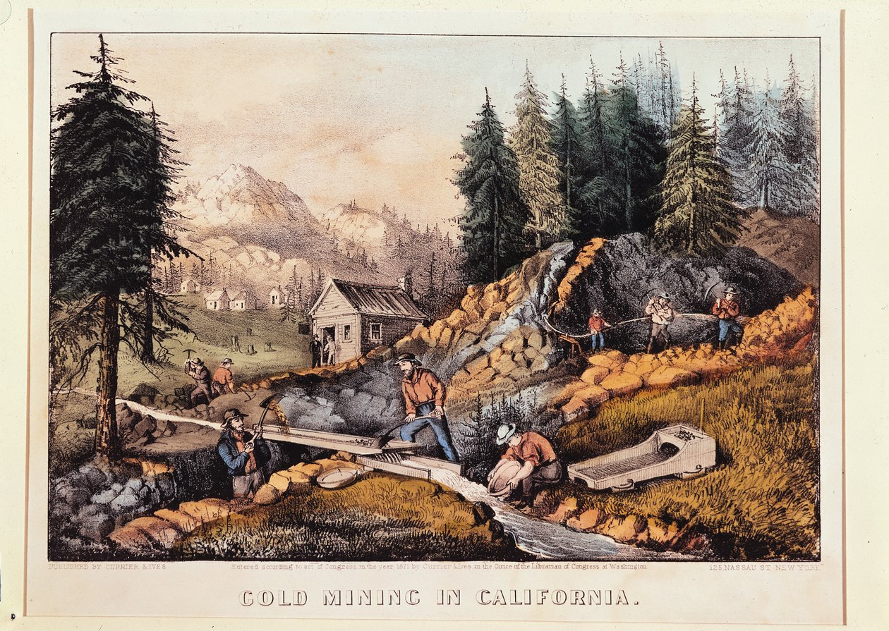 Gold Mining in California, utgitt av Currier und Ives, 1871 (se også 148180 og 32910) av American School