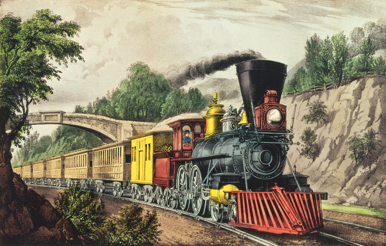 The Express Train, utgitt av Nathaniel Currier (1813-88) og James Merritt Ives (1824-95) av American School