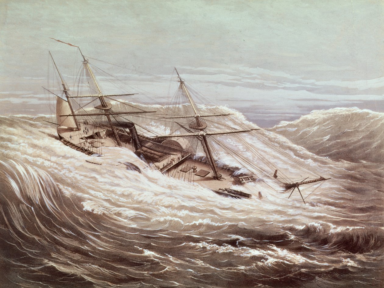 Mississippi dampfregatten i en tyfon, gravert av Currier und Ives, 1854 av American School