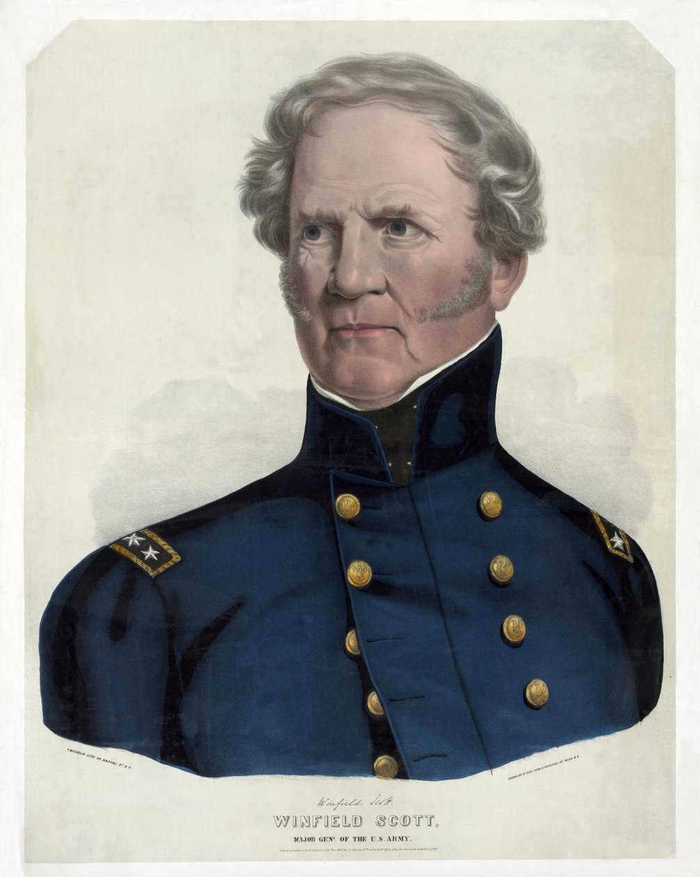 Winfield Scott, generalmajor i den amerikanske hæren, pub. 1847 (håndfarget litho) av American School